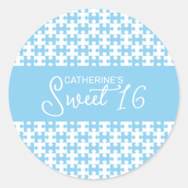 Blauer und weißes Puzzle Schecksüß 16 Runder Aufkleber