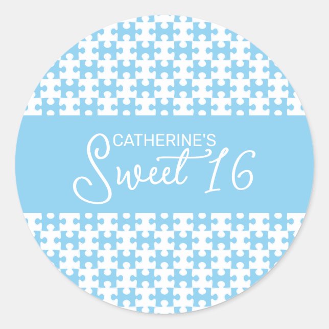 Blauer und weißes Puzzle Schecksüß 16 Runder Aufkleber (Vorderseite)
