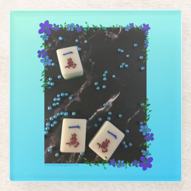 Blauer Untersetzer aus Mahjong (Vorderseite)