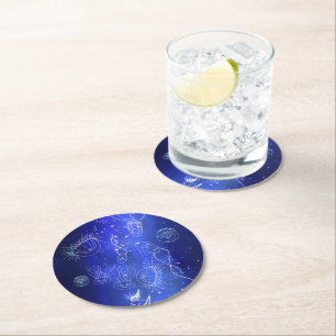 Blauer Unterwasser-Qualle Runder Pappuntersetzer