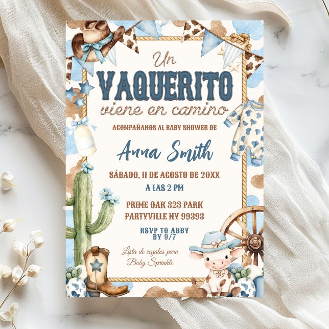 Blauer Vaquerito-spanischer Baby-Einweihungsfeier Einladung (Von Creator hochgeladen)