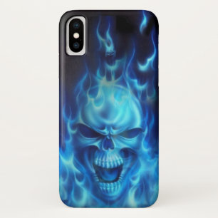 Blauer verärgerter Schädel-Kopf mit Flammen Case-Mate iPhone Hülle