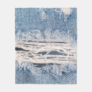 Blauer verblasste Jeans, Texturen gerissene Jeans  Fleecedecke