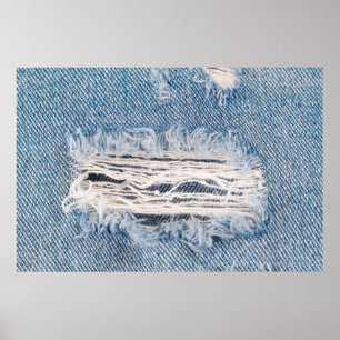 Blauer verblasste Jeans, Texturen gerissene Jeans  Poster