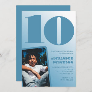 Blauer Verlauf 10. Geburtstag Einladungen Boy Foto