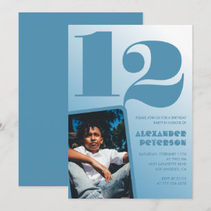 Blauer Verlauf 12. Geburtstag Einladungen Boy Foto
