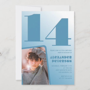 Blauer Verlauf 14. Geburtstagseinladungen Boy Foto Einladung