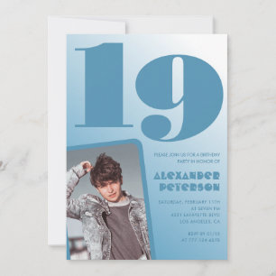 Blauer Verlauf 19. Geburtstag Einladungen Boy Foto