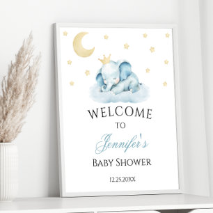 Blauer Verschlafener Elefant Baby Junge Shower Wil Poster