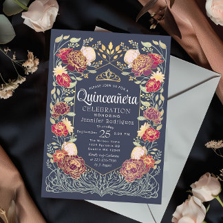 Blauer verzauberter Garten Quinceanera Einladung