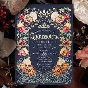 Blauer verzauberter Garten Quinceanera Folieneinladung