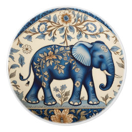 Blauer Verzierte Elefant Antikes Blumenmuster Keramikknauf