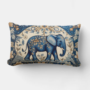 Blauer Verzierte Elefant Vintage Blumenmuster Lendenkissen