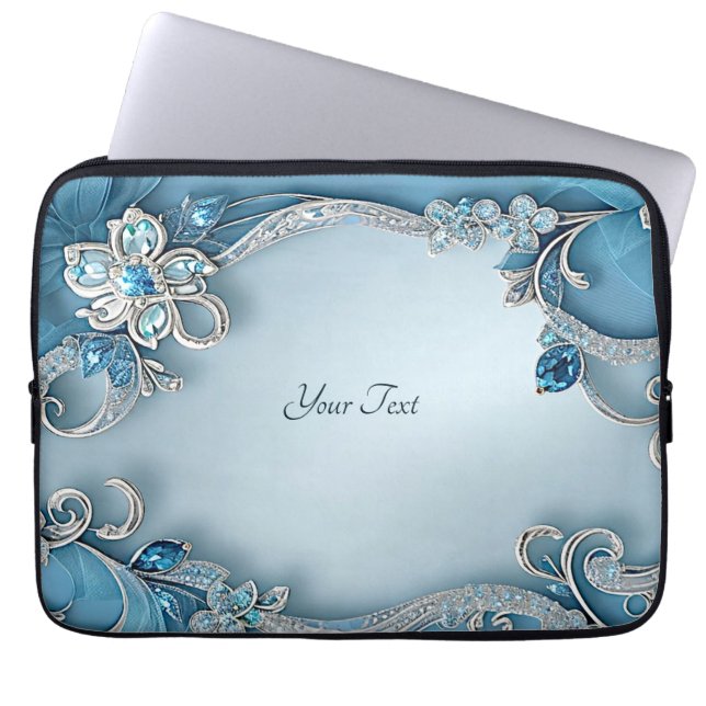 Blauer verzierter Blumen-Laptop-Schutz Laptopschutzhülle (Vorderseite)