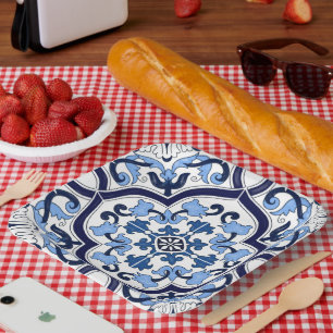  Blauer Verzierter Blütenschwarm Sizilianischer Ti Pappteller