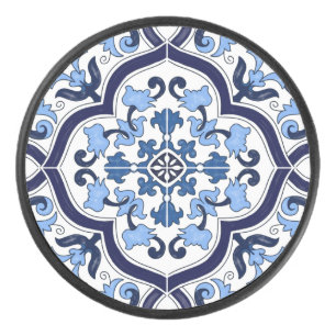 Blauer Verzierter Blütenschwarm Sizilianischer Til Eishockey Puck