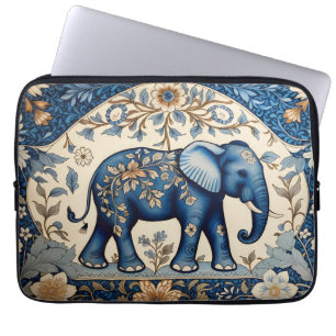 Blauer verzierter Elefant im Vintage-Blumenmuster Laptopschutzhülle