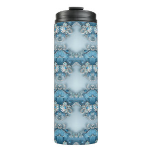 Blauer Verzierter floraler Thermaltumbler Thermosbecher