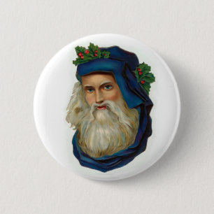 Blauer viktorianischer Weihnachtsmann Button