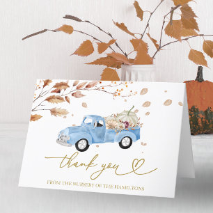Blauer Vintage-LKW Herbst-Baby-Party Dankeschön Dankeskarte
