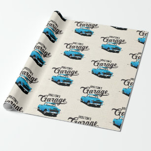 Blauer Vintage-LKW mit individuellem Namen Geschen Geschenkpapier