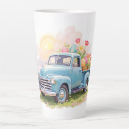 Blauer Vintage-LKW mit Ostereiern & Tulpen Milchtasse