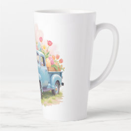 Blauer Vintage-LKW mit Ostereiern & Tulpen Milchtasse