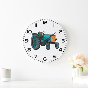 Blauer Vintage-Traktor Farm Life Große Wanduhr