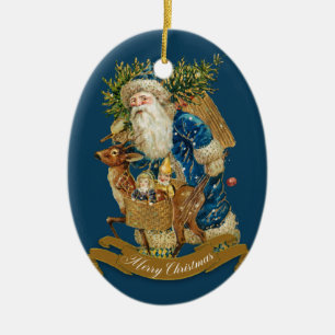 Blauer Vintage-Weihnachtsmann klassischer Weihnach Keramik Ornament