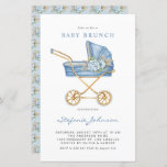 Blauer Vintager Kinderwagen Einladung<br><div class="desc">Mit dieser individuellen Baby Brunch Einladung laden wir Sie zu Ihrer Veranstaltung ein. Es zeichnet sich durch Vintage Wasserfarben und Blumen aus. Diese Vintage Baby-Brunch-Einladung ist perfekt für ein Baby-Duschen. Personalisieren Sie diese,  indem Sie Ihre Daten hinzufügen.</div>