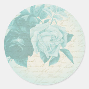 Blauer Vintager Rose, gürtelig & feminin floraler Runder Aufkleber