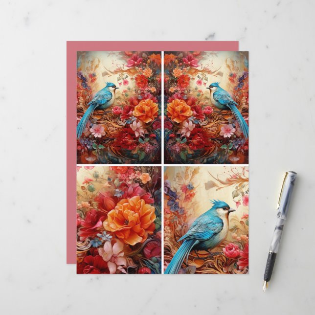 Blauer Vogel 1c rosa (Vorderseite/Rückseite Beispiel)