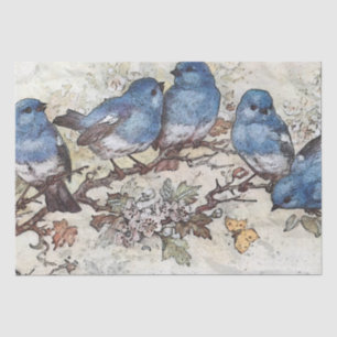 Blauer Vogel auf dem Schmetterling Vintage Entkopp Seidenpapier