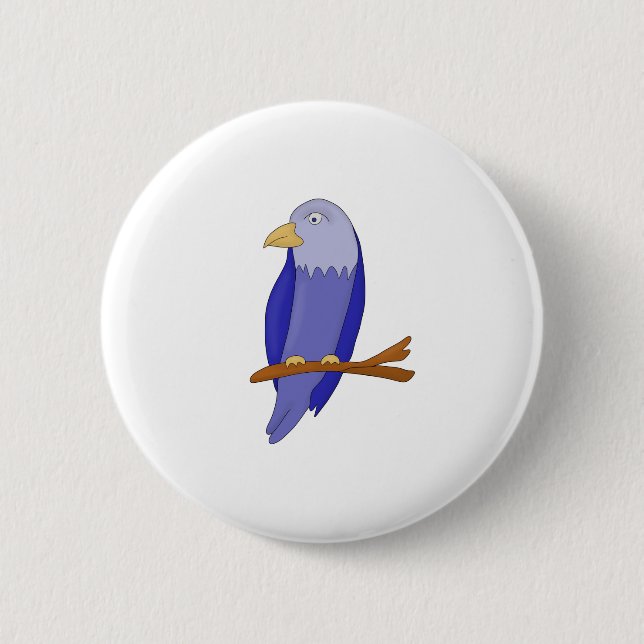 Blauer Vogel auf einem Ast Button (Vorderseite)