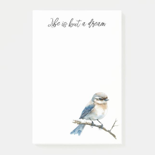 Blauer Vogel auf einem Ast Post-it Klebezettel (Vorderseite)