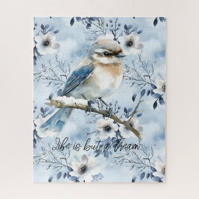 Blauer Vogel auf einem Ast Puzzle (Vertikal)