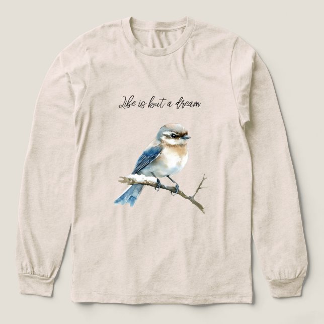Blauer Vogel auf einem Baumzweig Tri-Blend Shirt (Design Vorderseite)