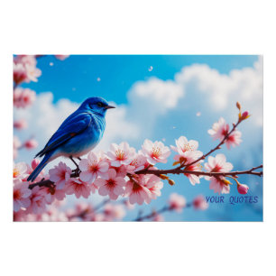 Blauer Vogel auf Kirschblütenzweig Poster