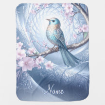 Blauer Vogel Blumen Babydecke