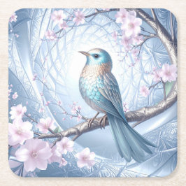 Blauer Vogel Blumen-Papiersetzer Rechteckiger Pappuntersetzer