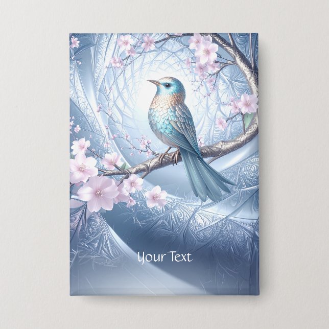 Blauer Vogel-Blumenknopf Button (Vorderseite)