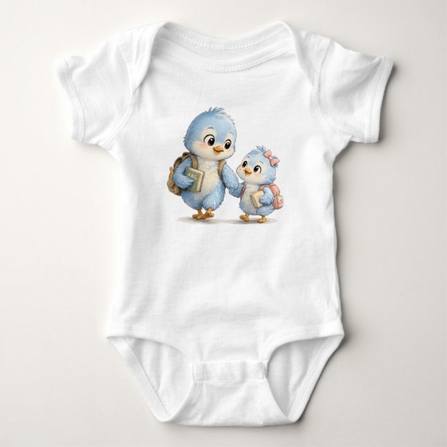 Blauer Vogel Bruder Schwester Baby Bodysuit Strampler (Vorderseite)