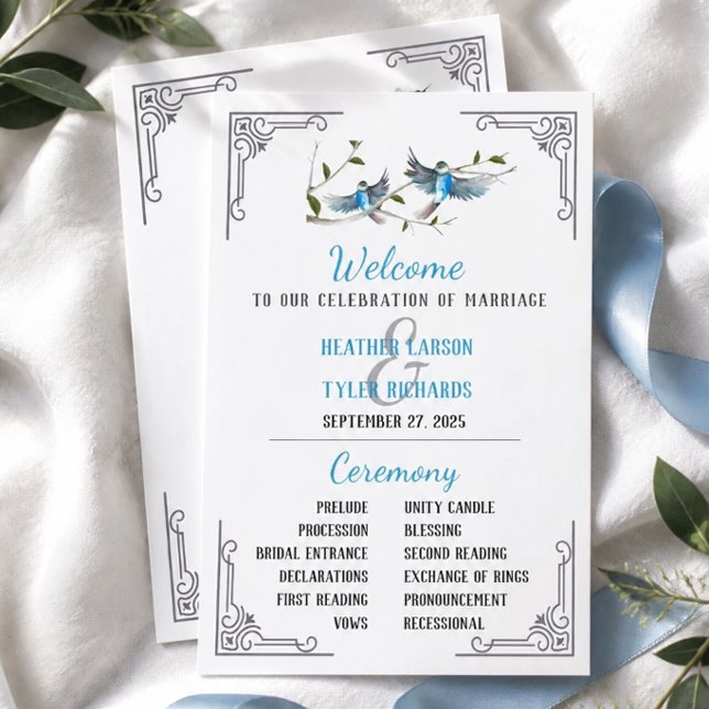Blauer Vogel des Glücks Hochzeitsprogramm Einladung (Von Creator hochgeladen)