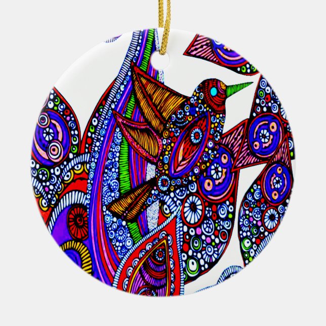 Blauer Vogel des Paradieses Weißer Ornament (Vorne)