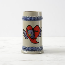 Blauer Vogel des Valentinstags Stein Bierglas