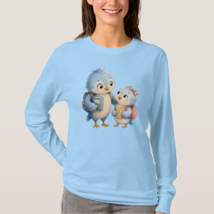 Blauer Vogel-Duo-Langarm-Oberteil T-Shirt