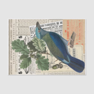 Blauer Vogel Eichen-Ephemera-Decoupage-Vintage-C Seidenpapier