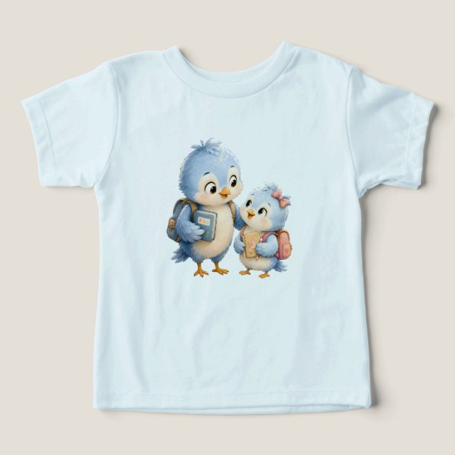 Blauer Vogel Freunde Kinder Blaues T-Shirt (Design Vorderseite)