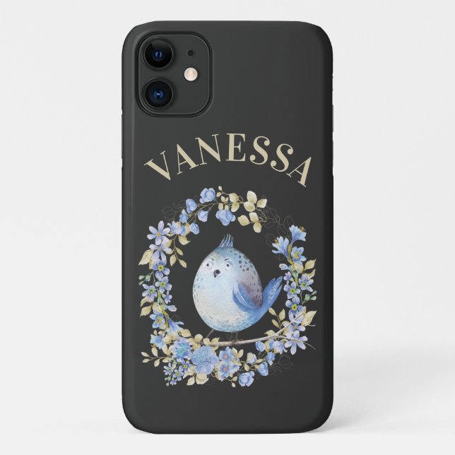 Blauer Vogel im Blumenkranz iPhone/iPad Gehäuse Case-Mate iPhone Hülle (Rückseite)