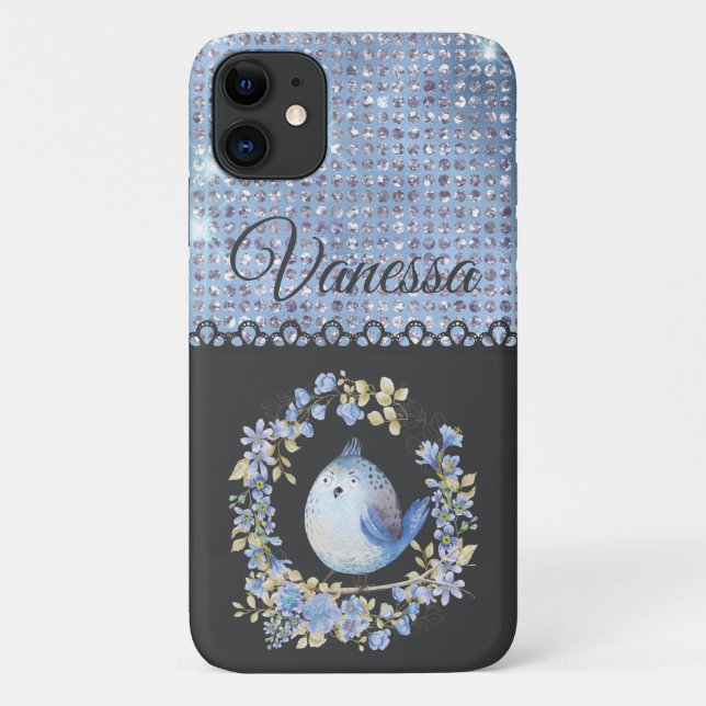 Blauer Vogel im Blumenkranz iPhone/iPad Gehäuse Case-Mate iPhone Hülle (Rückseite)